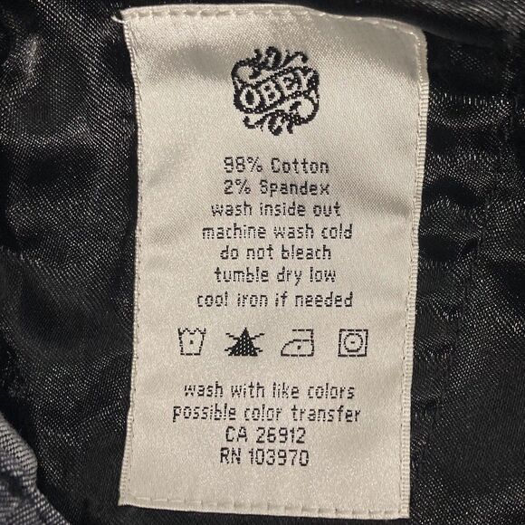 OBEY Propaganda Light Grey Denim Studded Mini Skirt Size 26 Logo Pockets - Picture 9 of 9